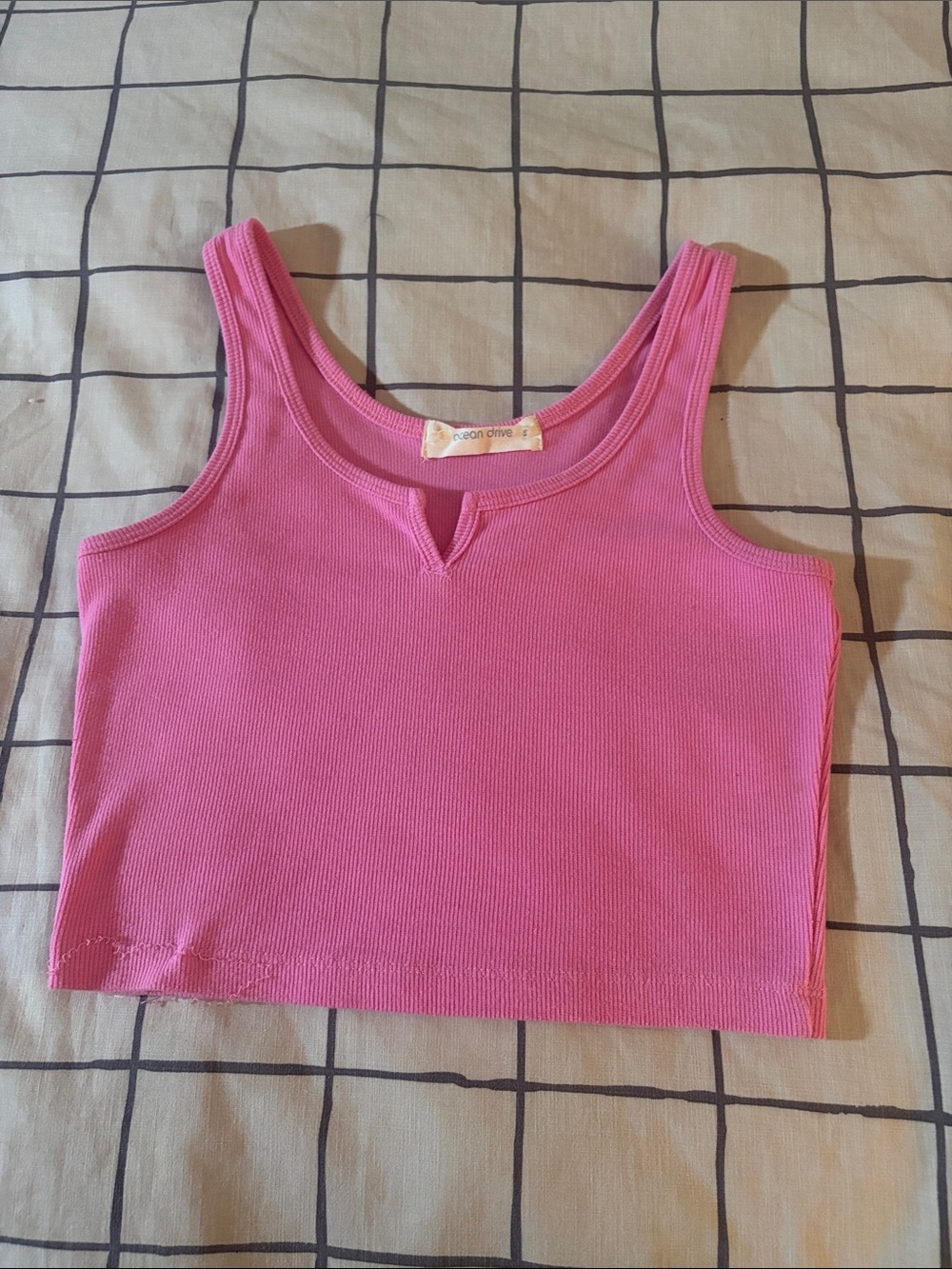Preppy Ocean Drive Pink Ribbed Crop Tank with Notch